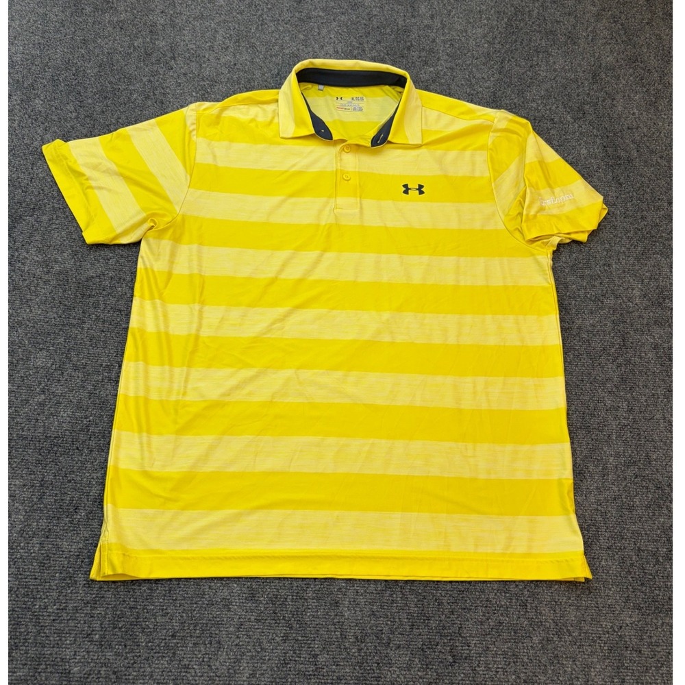 Under Armour Mens XL Yellow Striped HeatGear Loose Fit Polo Shirt 1253479